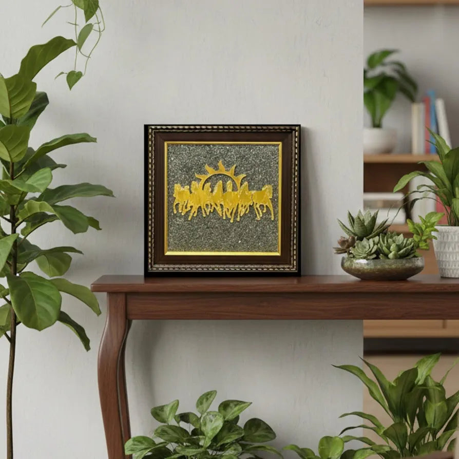 HEALING ZONE 7 Horses on Raw Pyrite Frame