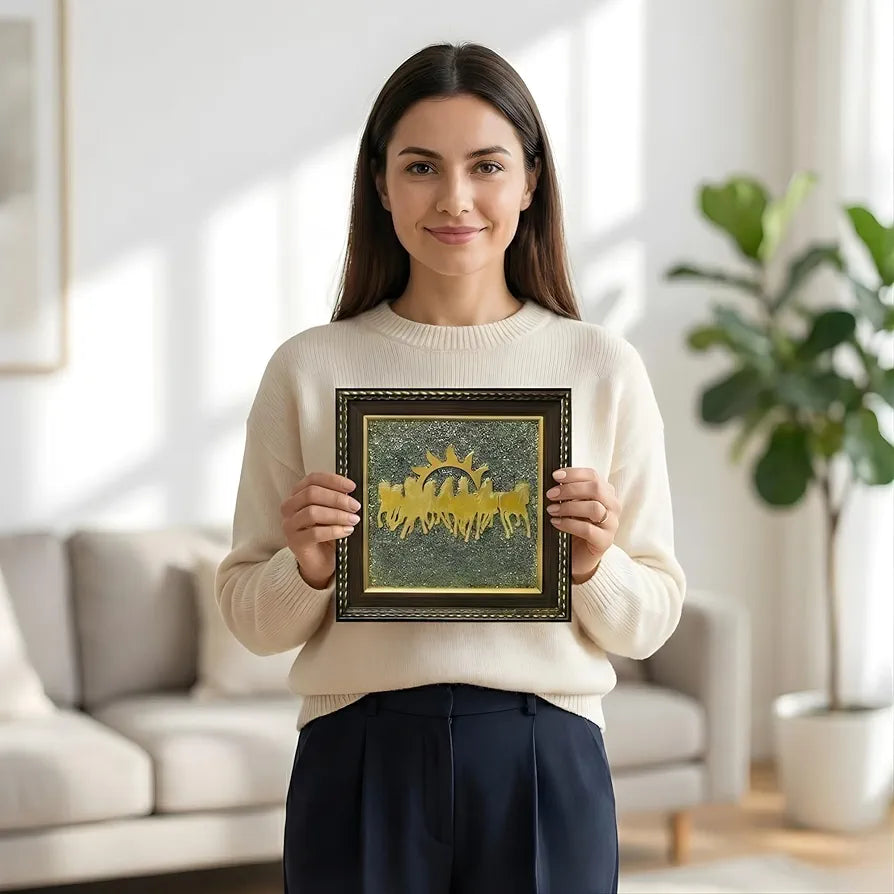 HEALING ZONE 7 Horses on Raw Pyrite Frame